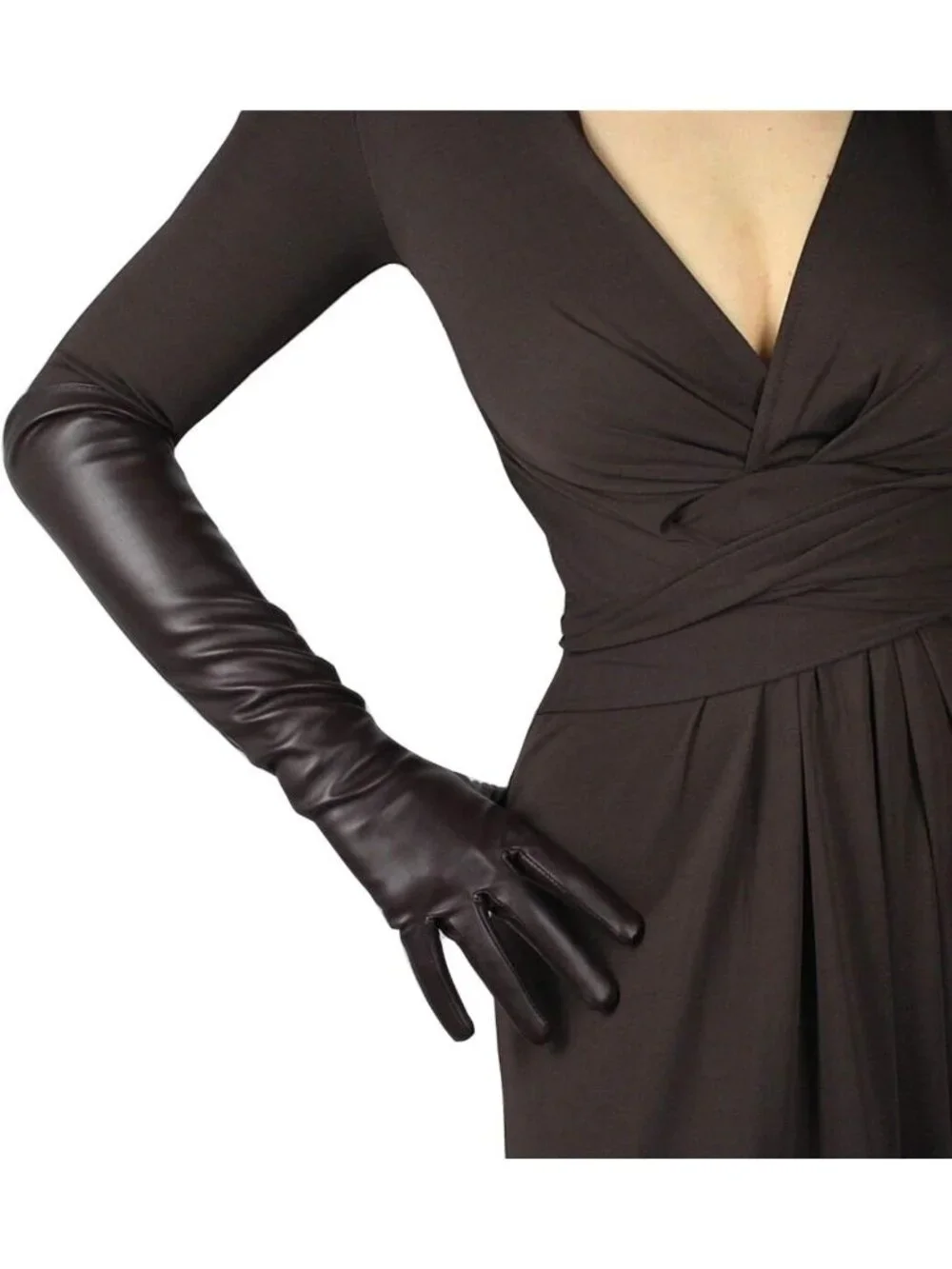 Long Black Faux Leather Gloves for Women - 20-Inch Over Elbow Winter Arm Warmers